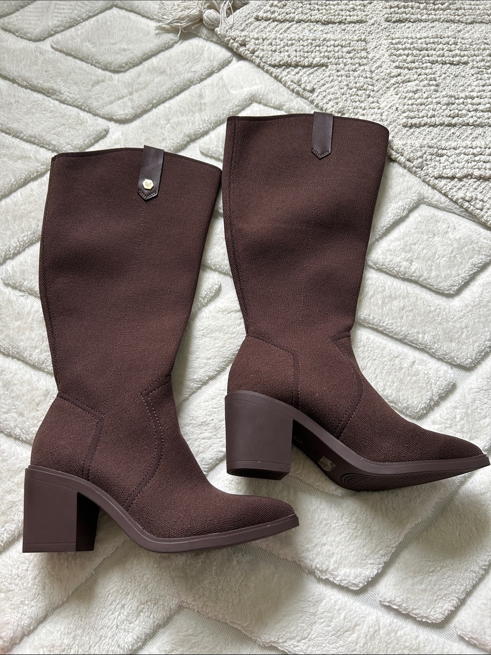 VIVAIA Pointed-Toe Western Knee-High Boots in Dark Chocolate